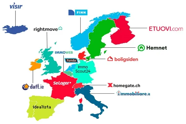 Европске земље са логом водећег сајта за некретнине